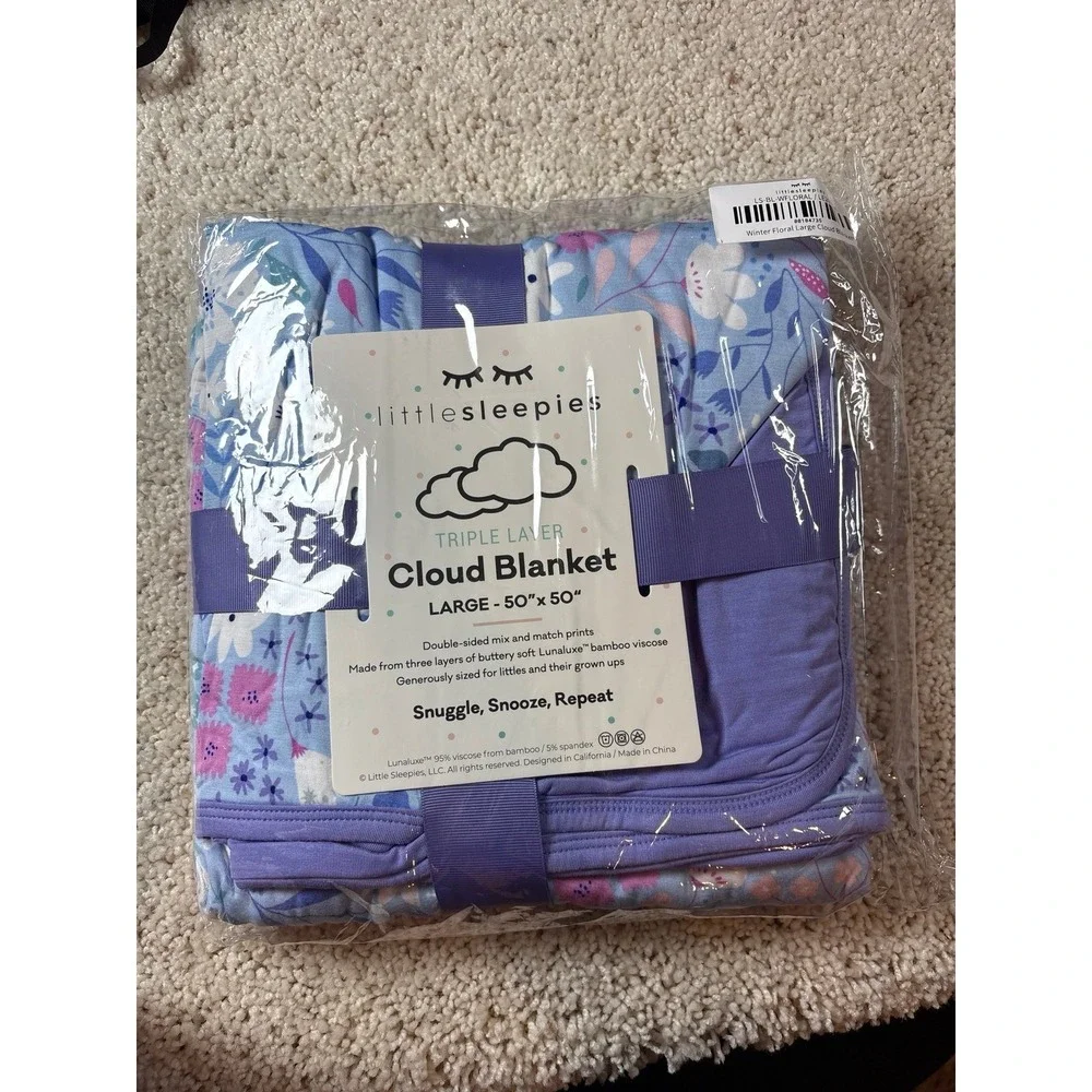Little Sleepies Cloud Blanket Kids Large Purple Winter Floral Bamboo Cottagecore